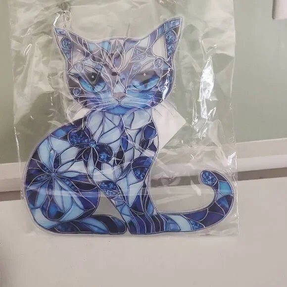 Blue Mosiac Cat Suncatcher - Picture 1 of 8